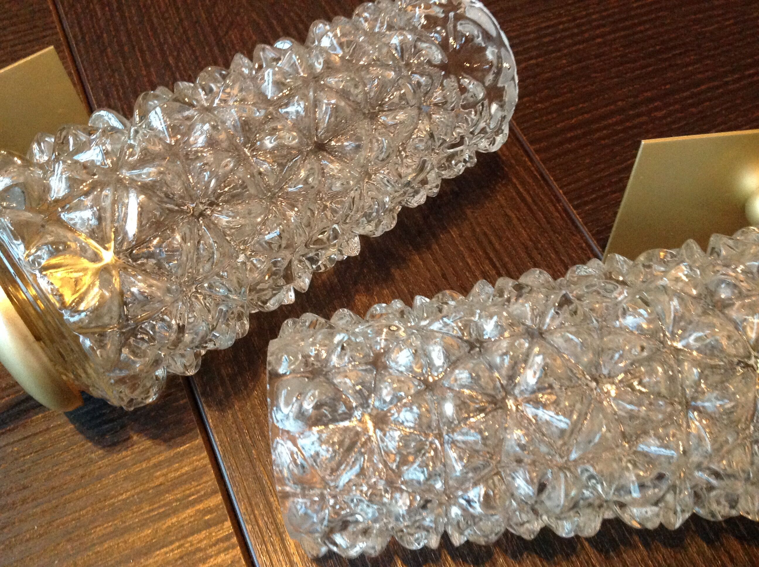 Pair of tulip glass and gold/vintage metal wall lamps 60/70