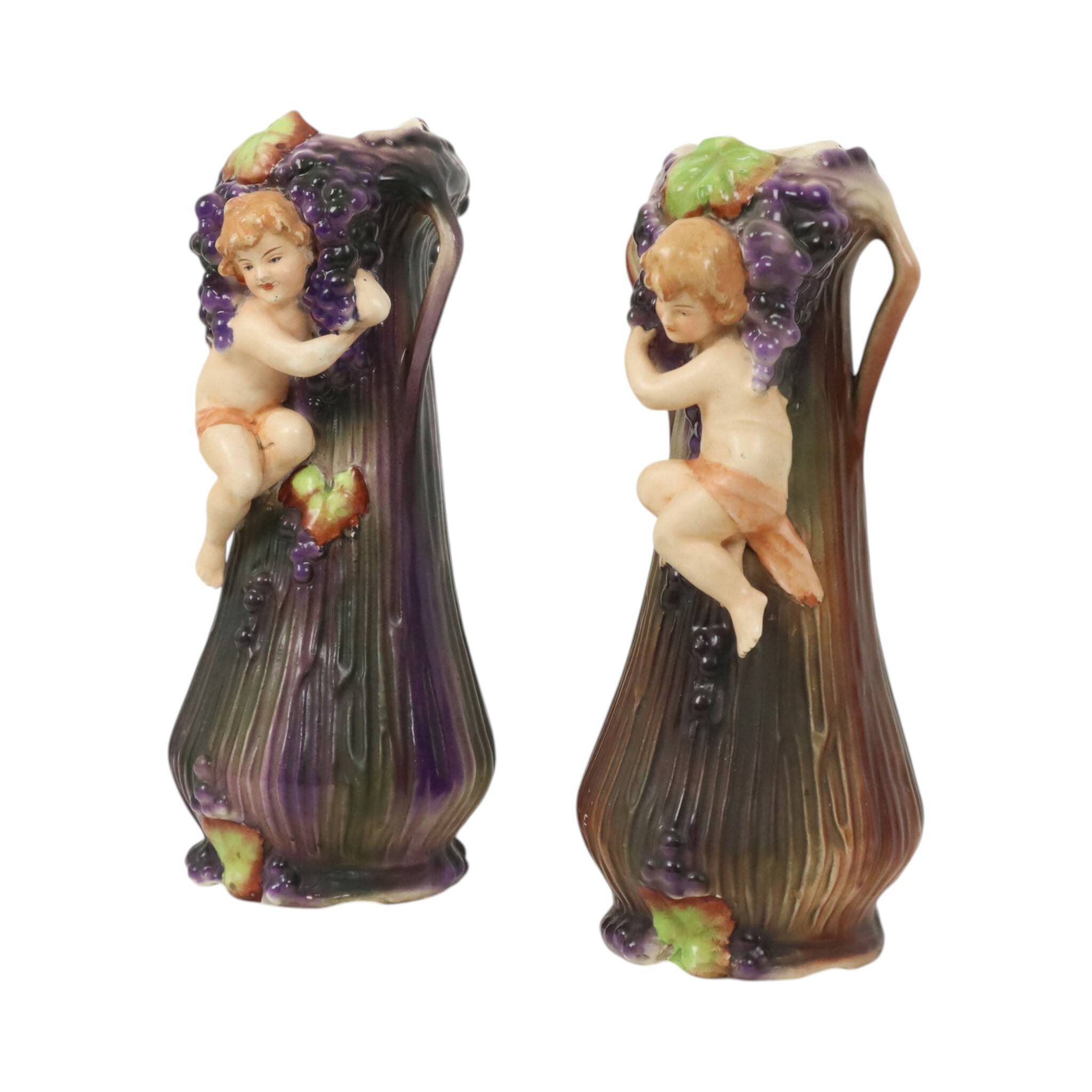 Art Nouveau Vases Putti Cherub Amphora Style Pottery