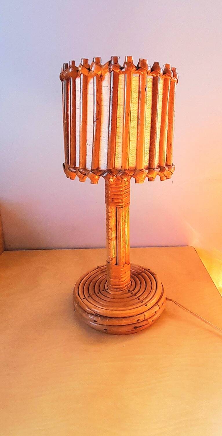 Rattan lamp by Louis Sognot 1950s