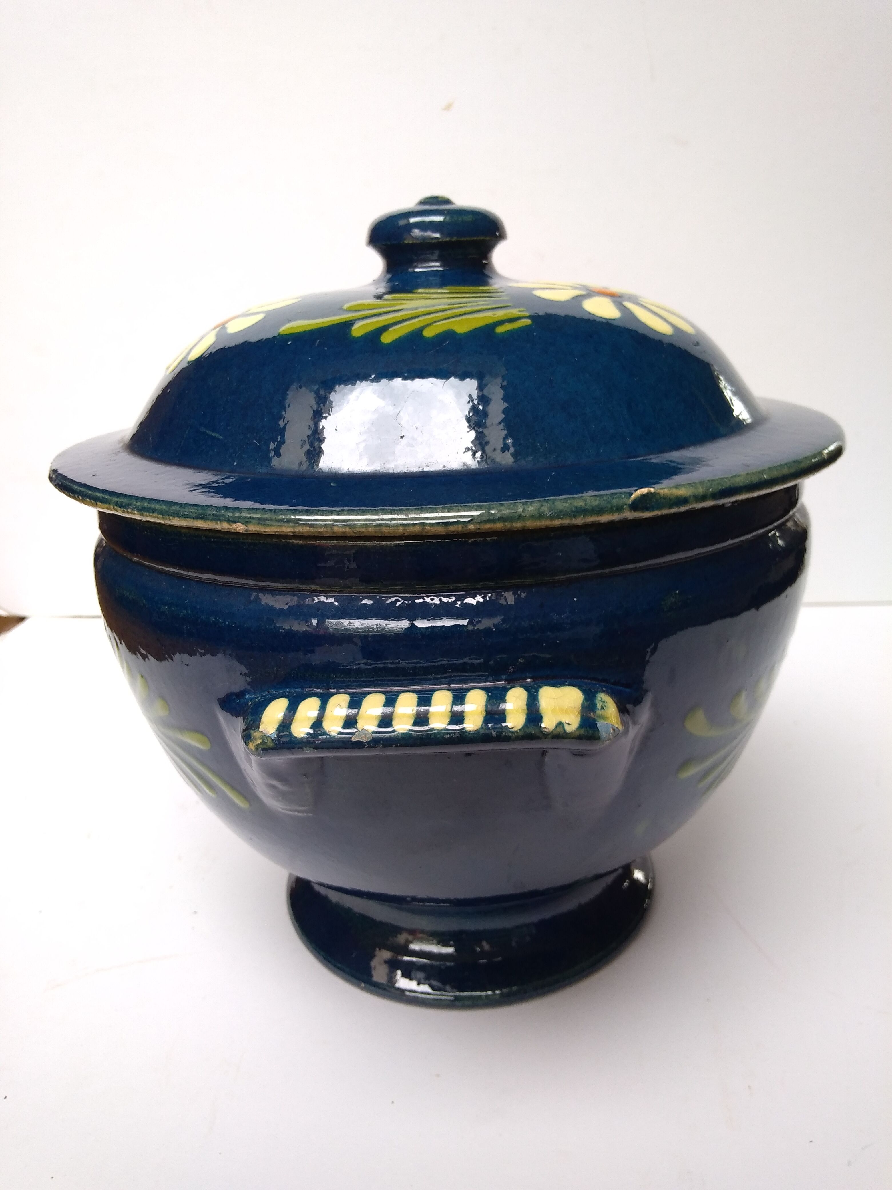 Ancient Alsatian pottery soup midnight blue