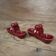 2 Vintage salt cellars in burgundy glazed ceramic slip with gold edging
