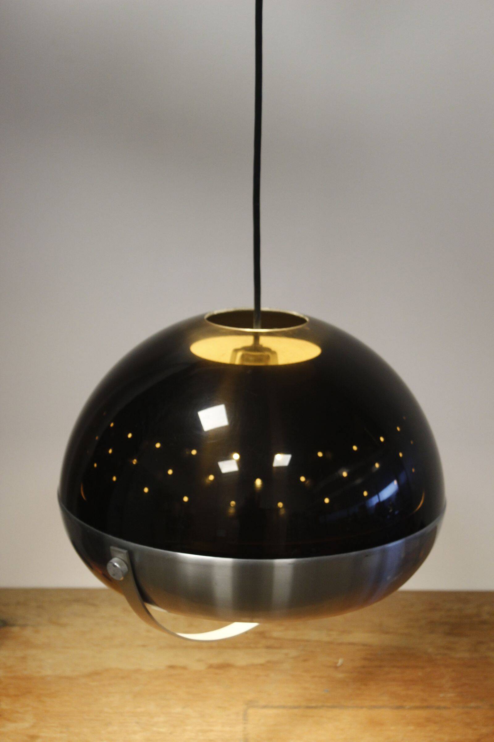 Space Age pendant chandelier smoked plexiglass & aluminum 1970s