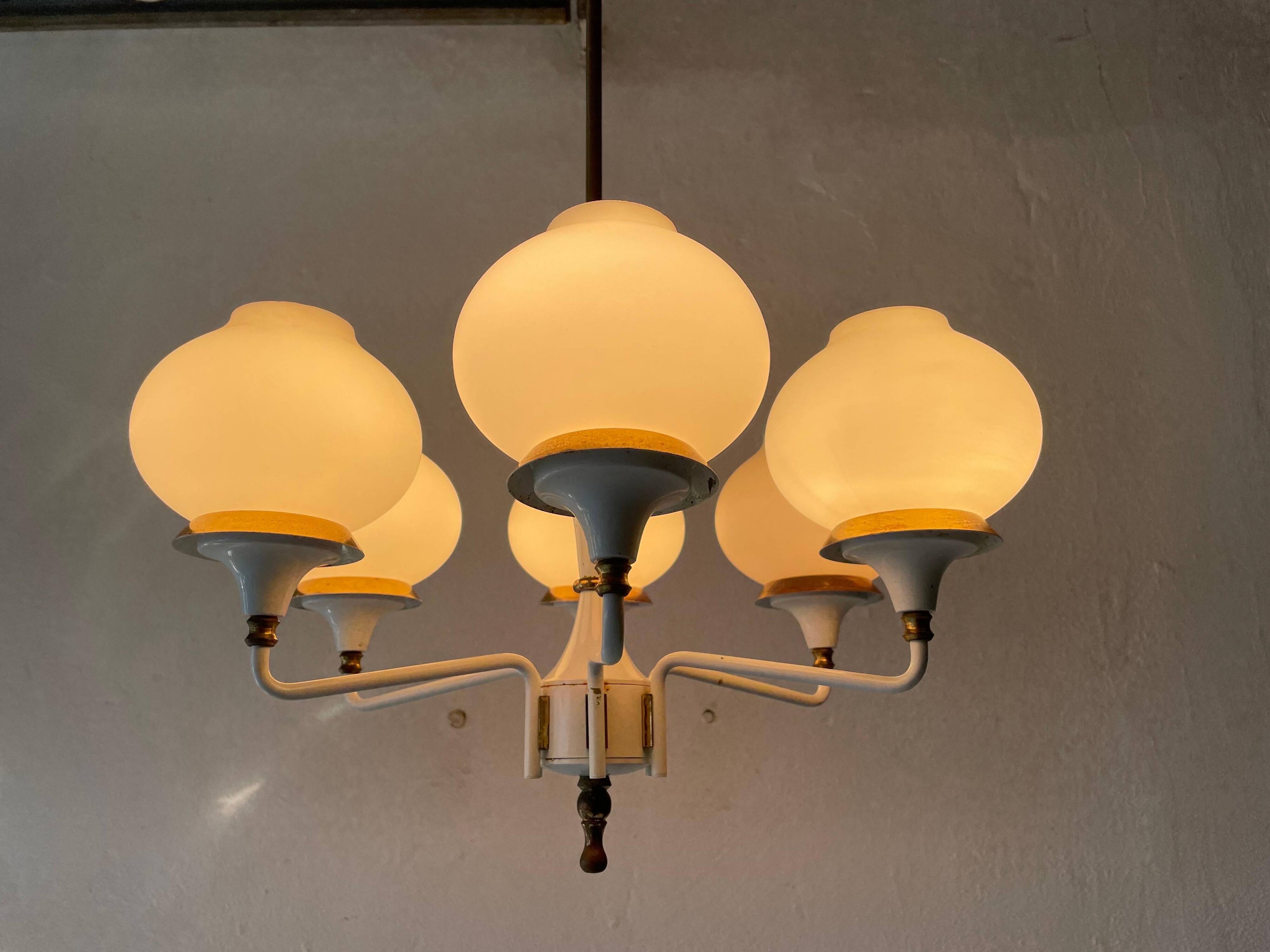 6 suspended glass lamps in white brass by Hans-Agne Jakobsson, 1960s, Sweden