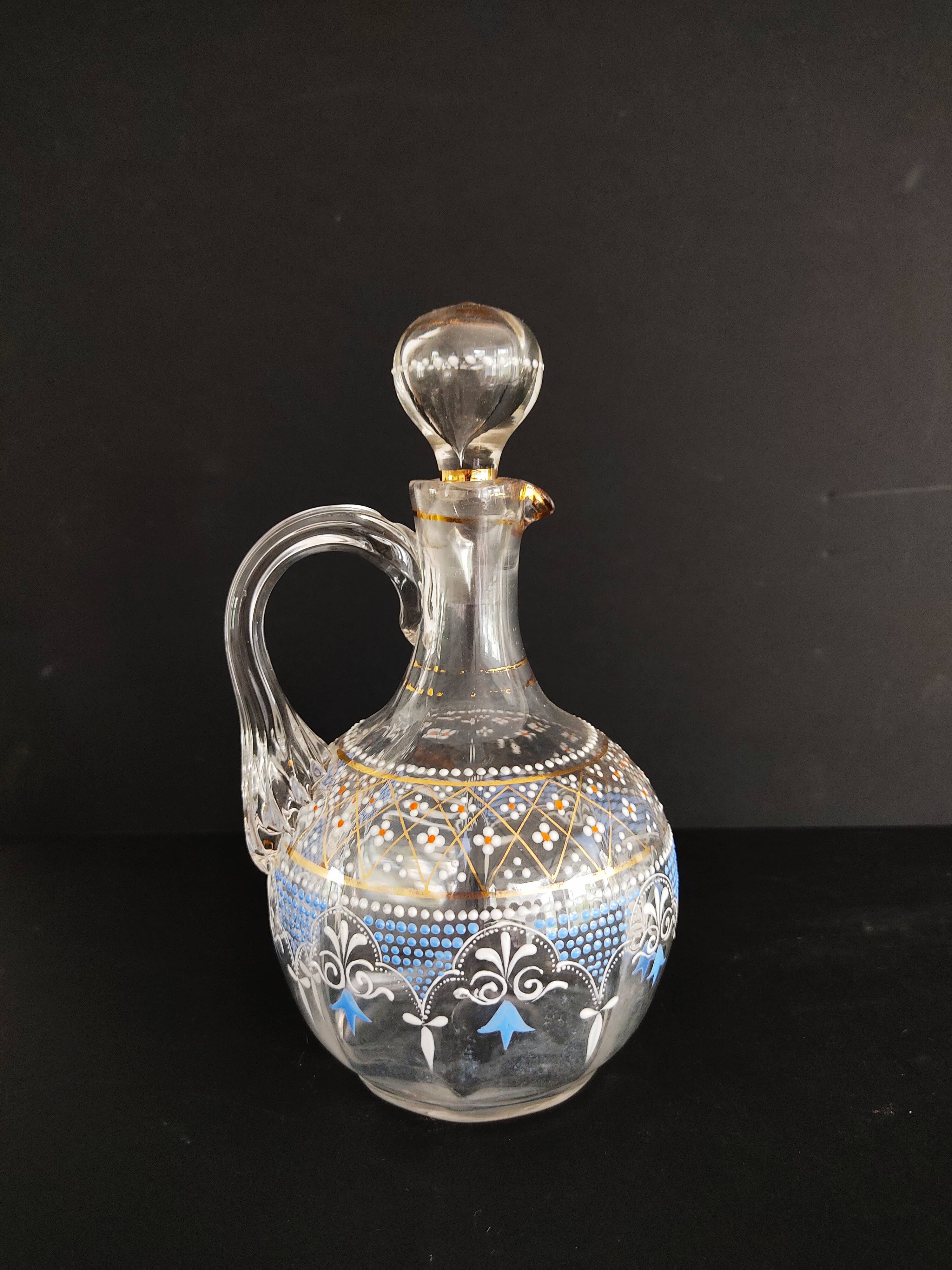 19th carafe liqueur service and 7 glasses