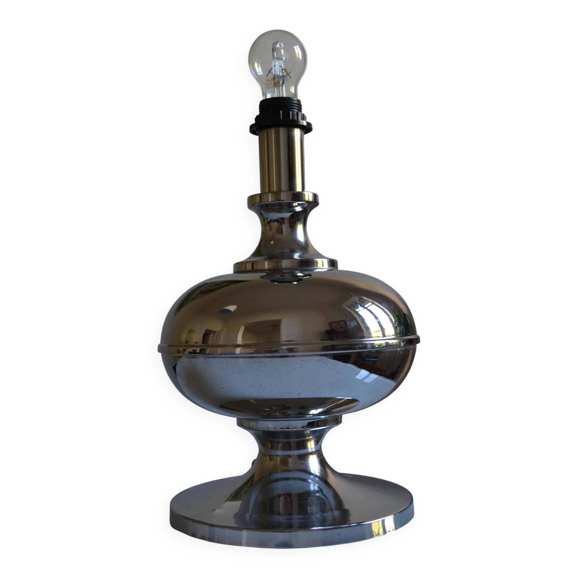 Large chrome metal lamp base 1970s vintage 70's space age