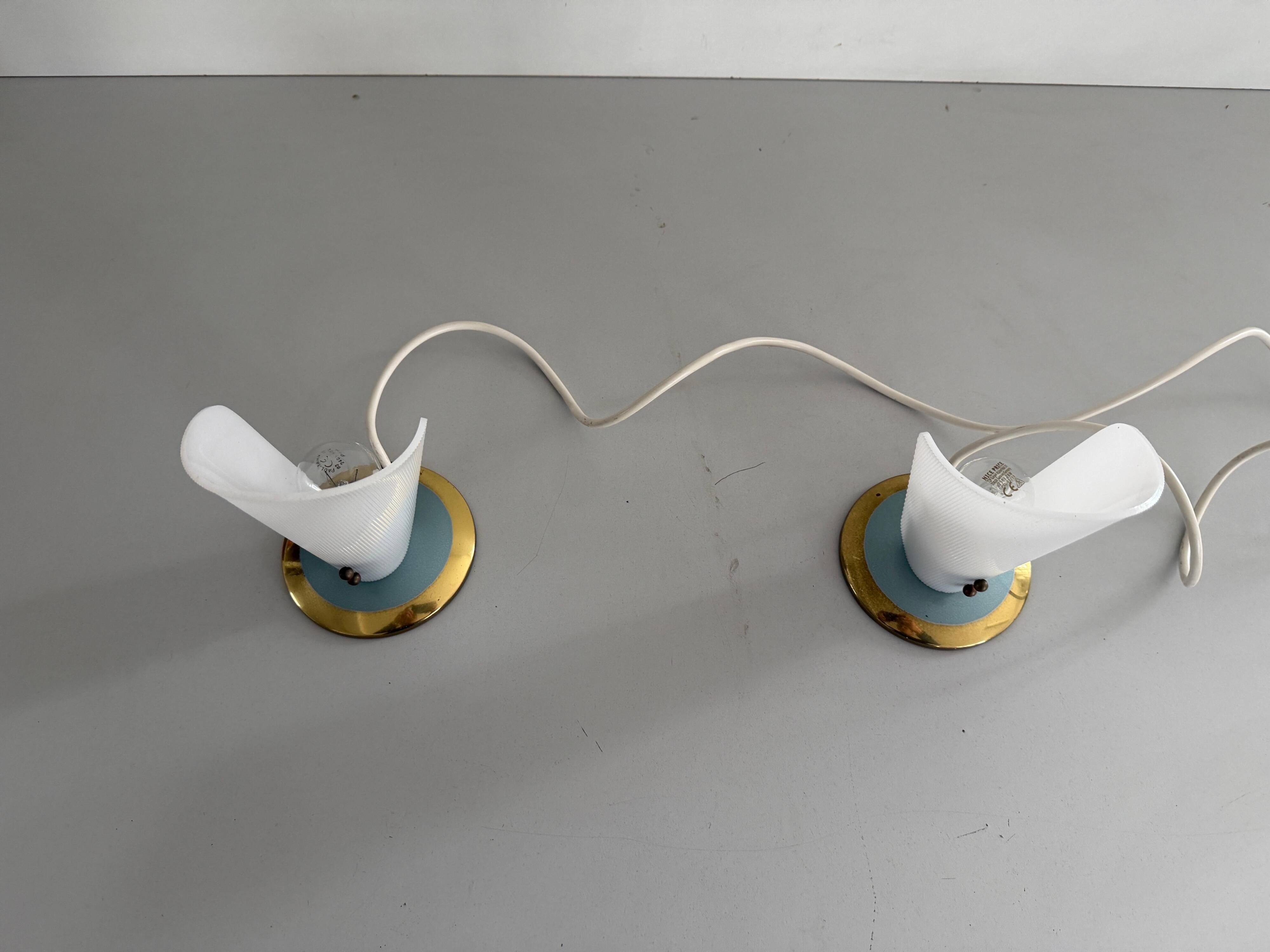Paire de lampes de bureau du milieu du siècle à tête en plexiglas et base en métal, années 1960, Allemagne