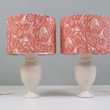 Set of 2 ceramic bedside lamps with paisley pattern shade.