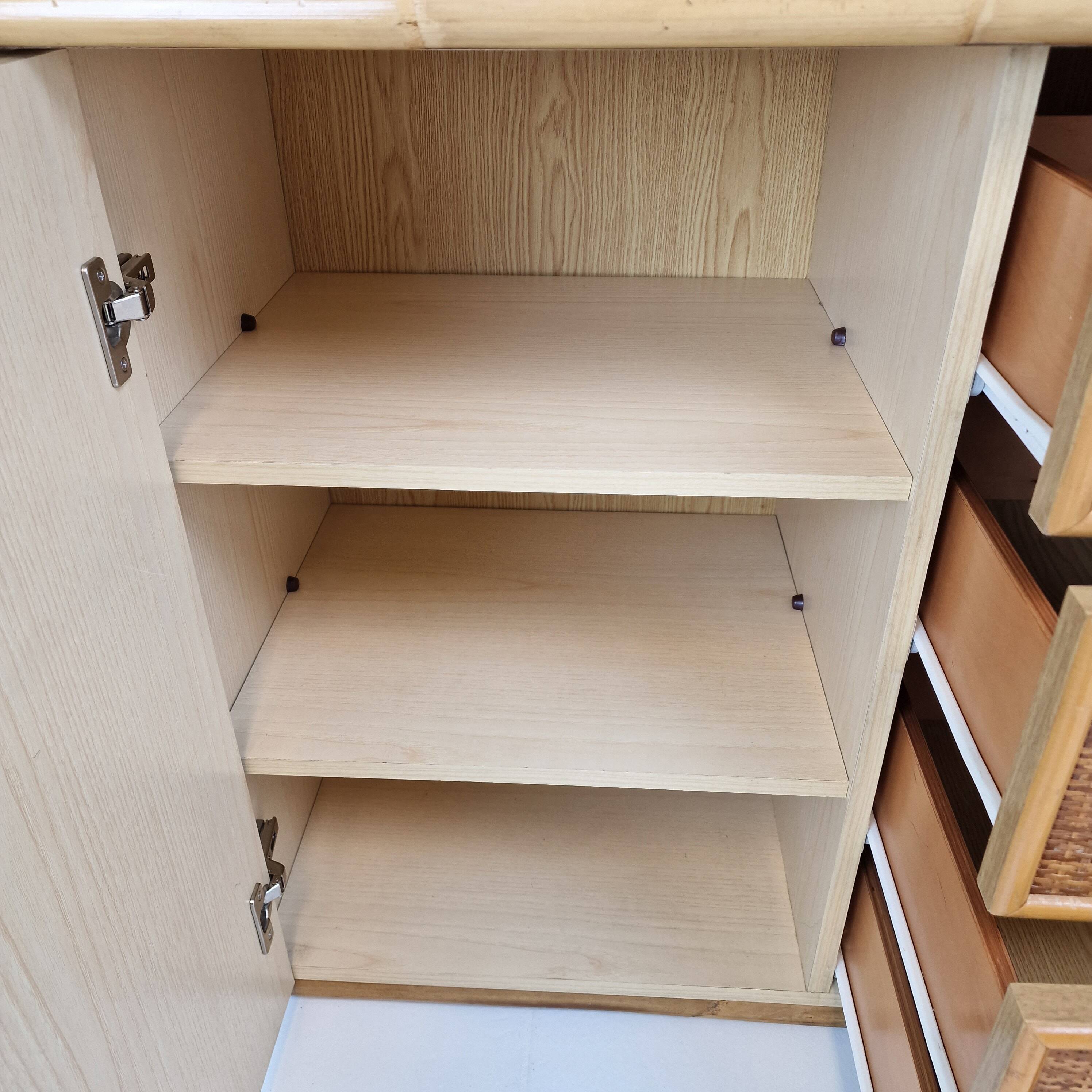 Italian Bamboo and Rattan Chest of Drawers or Credenza, 1980s