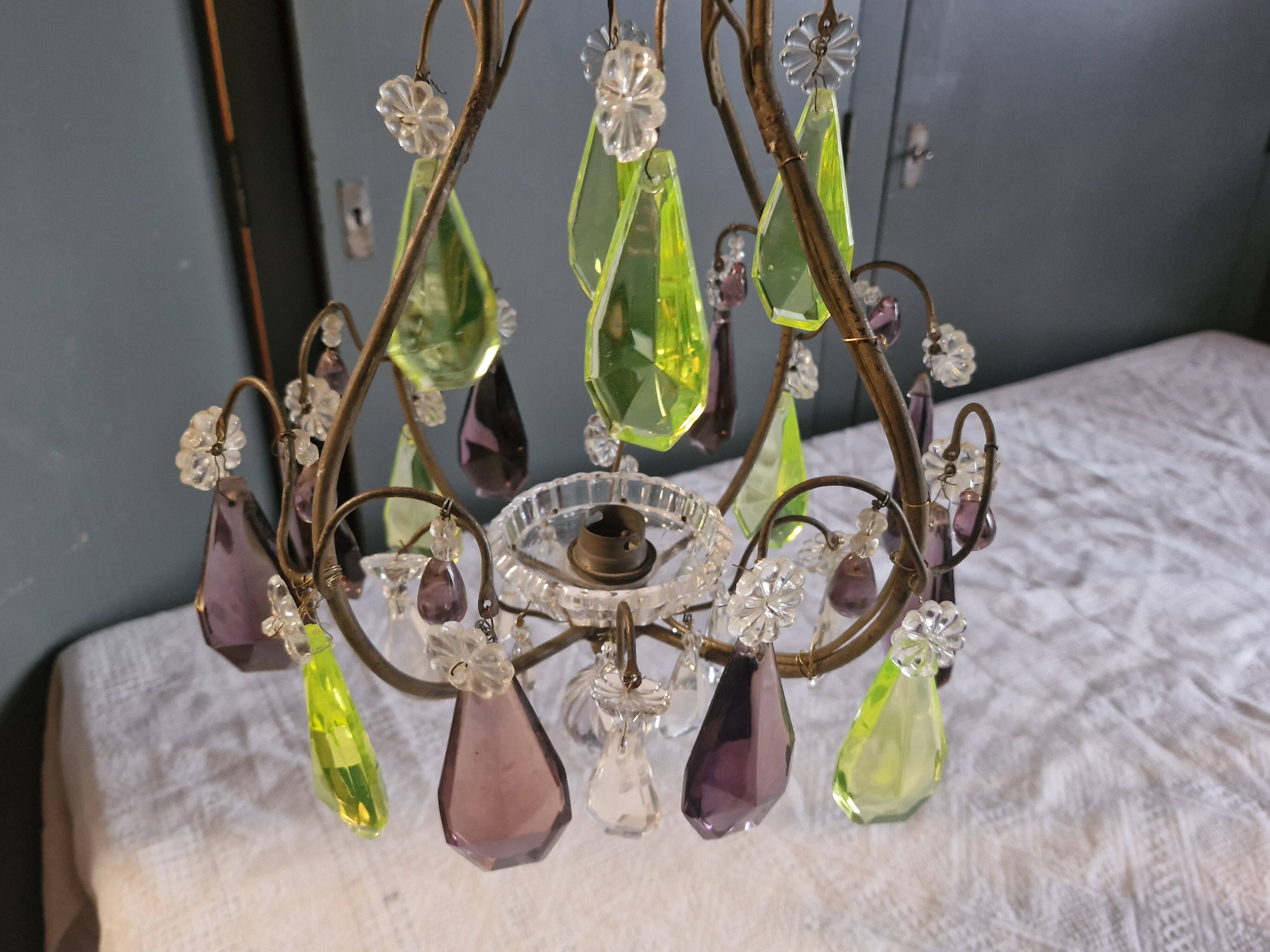 Small crystal boudoir chandelier - 1 light Bobeche signed Baccarat Epoque
