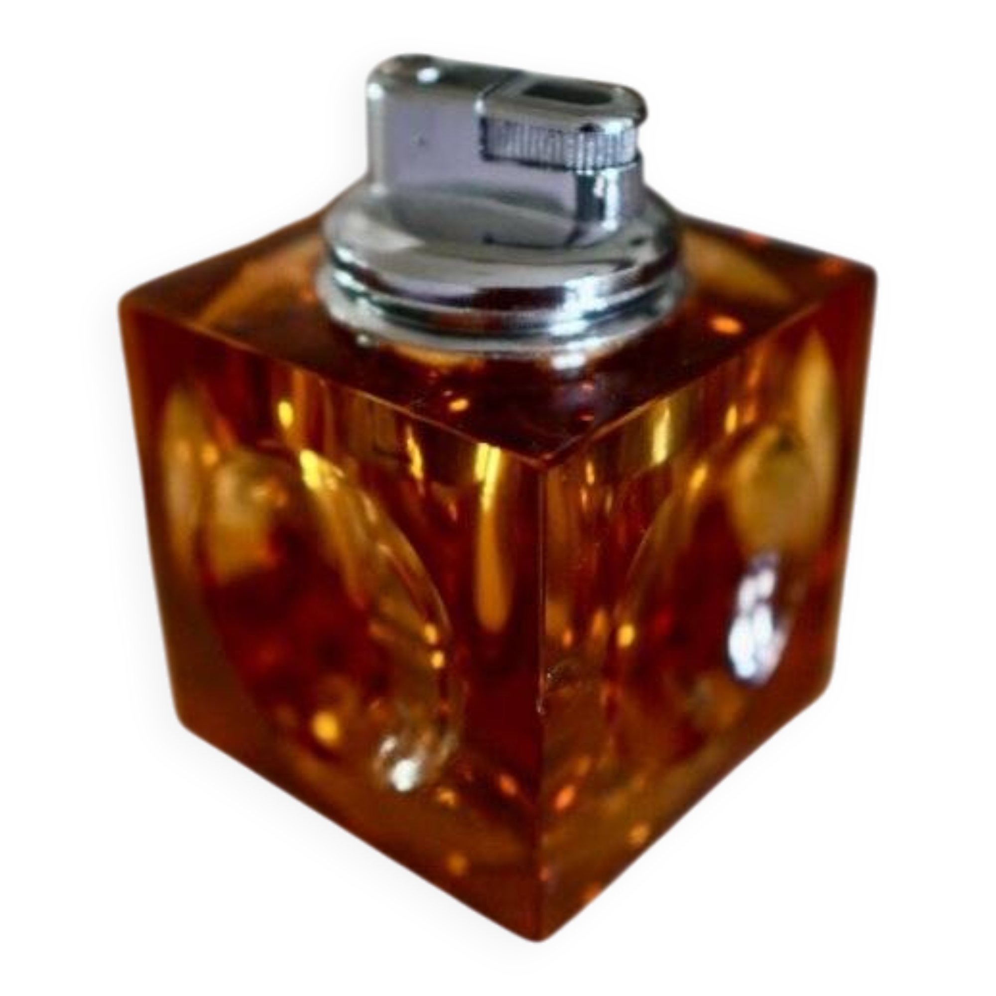 Orange Murano glass Ice Cube table lighter attributed to Antonio Imperatore, Italy, 1970