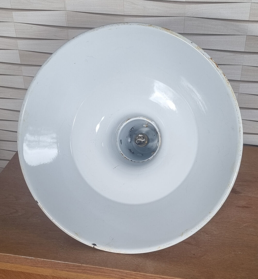 Industrial pendant lamp enamelled blue grey, vintage, 50s