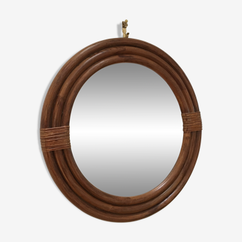 Miroir vintage en rotin et bambou 31 cm