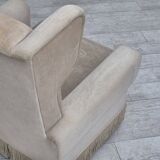 1970s, Danish wingback armchair, original condition, furniture velour, ash wood.