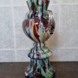 Bohemian Welz Glass Trophy Vase with Harlequin Honeycomb Pattern - Vintage Collectible Multicolored Blown Glass