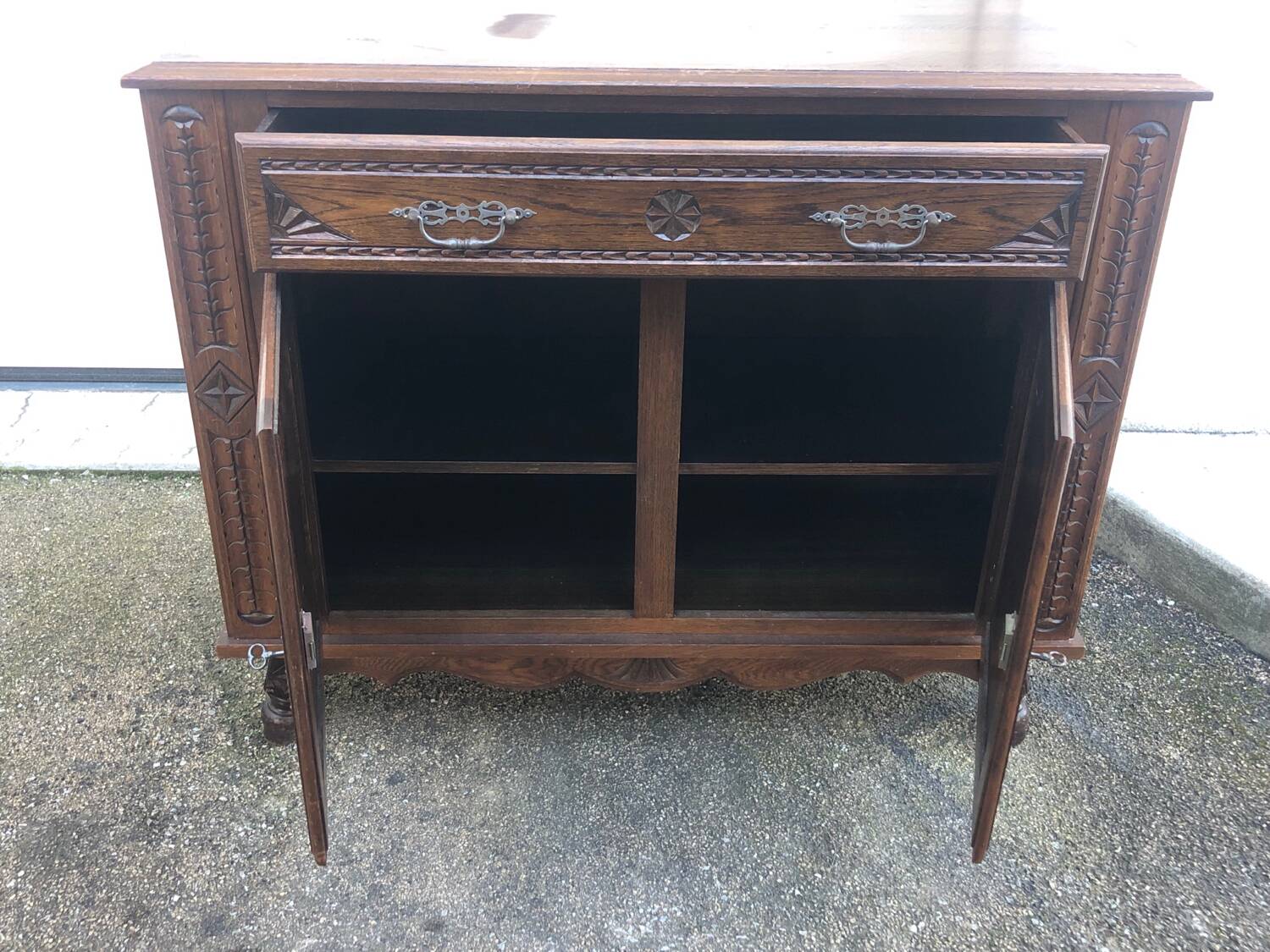 Antique solid wood sideboard with drawers and two doors