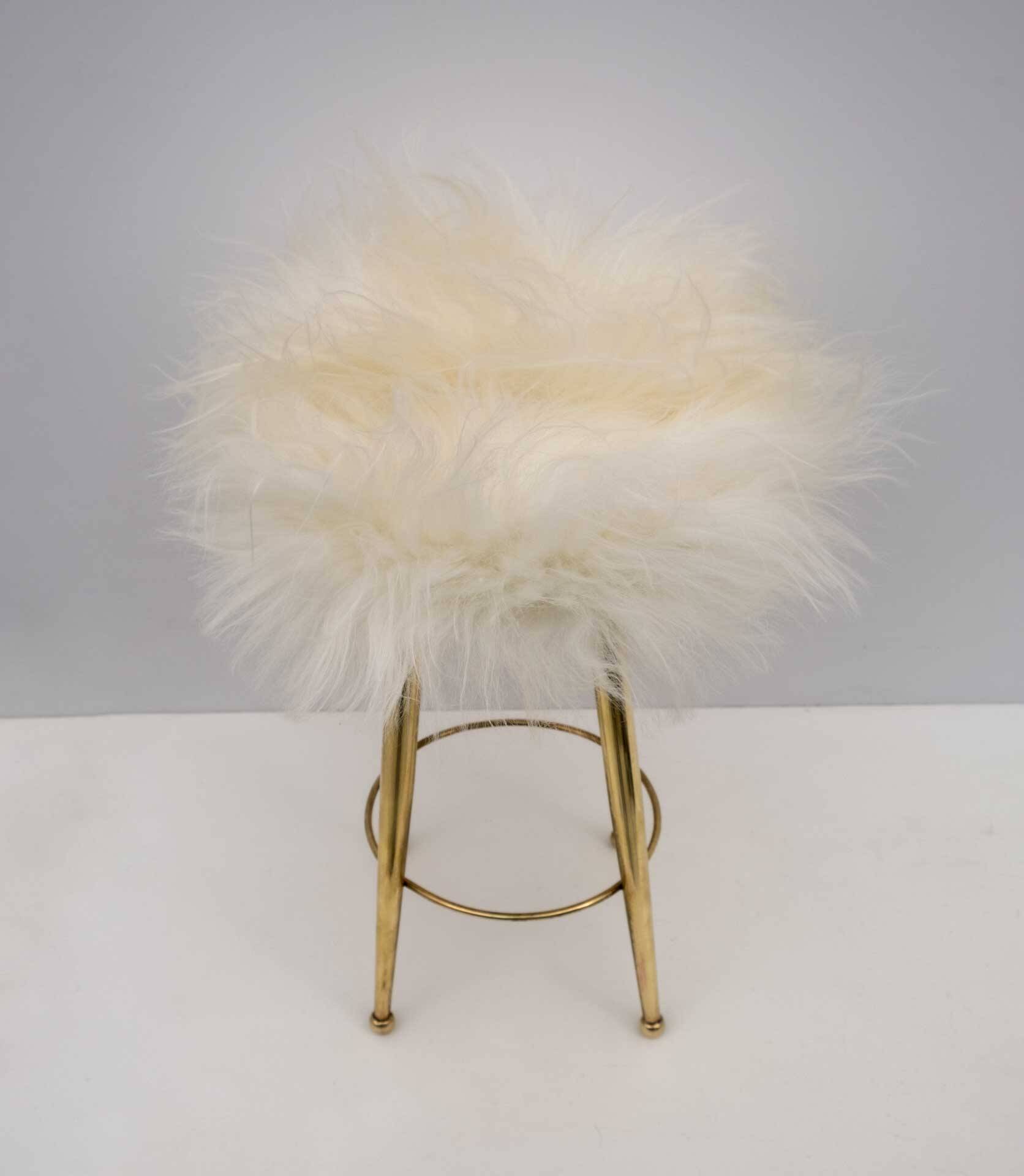 Gio Ponti Mid-Century Modern Italian Brass and Sheepskin Small Stool, 1950s