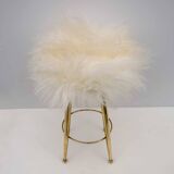 Gio Ponti Mid-Century Modern Italian Brass and Sheepskin Small Stool, 1950s