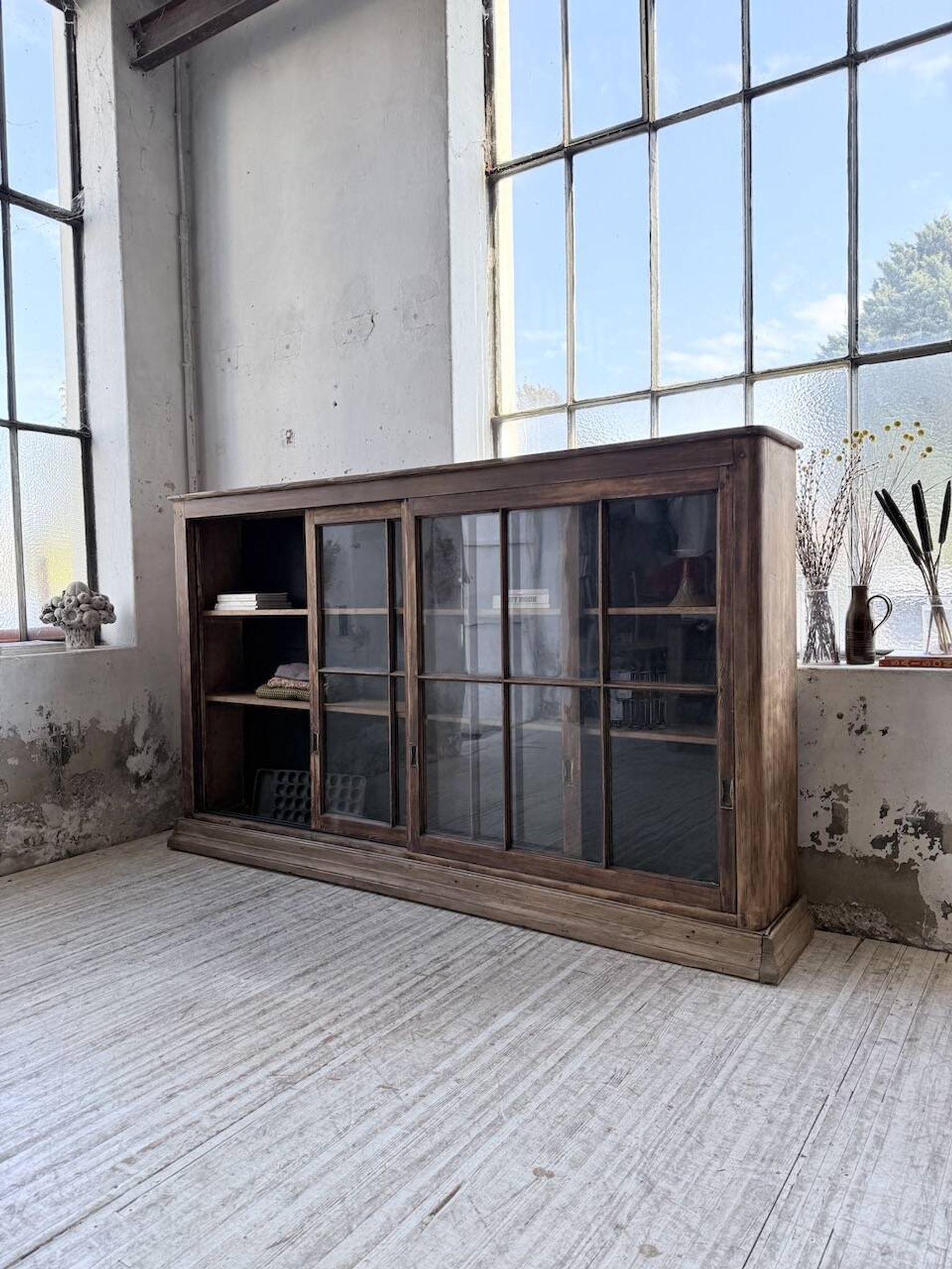 XXL industrial sideboard with glass doors