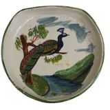 Bol ancien français en terre cuite émaillée à décor de paon