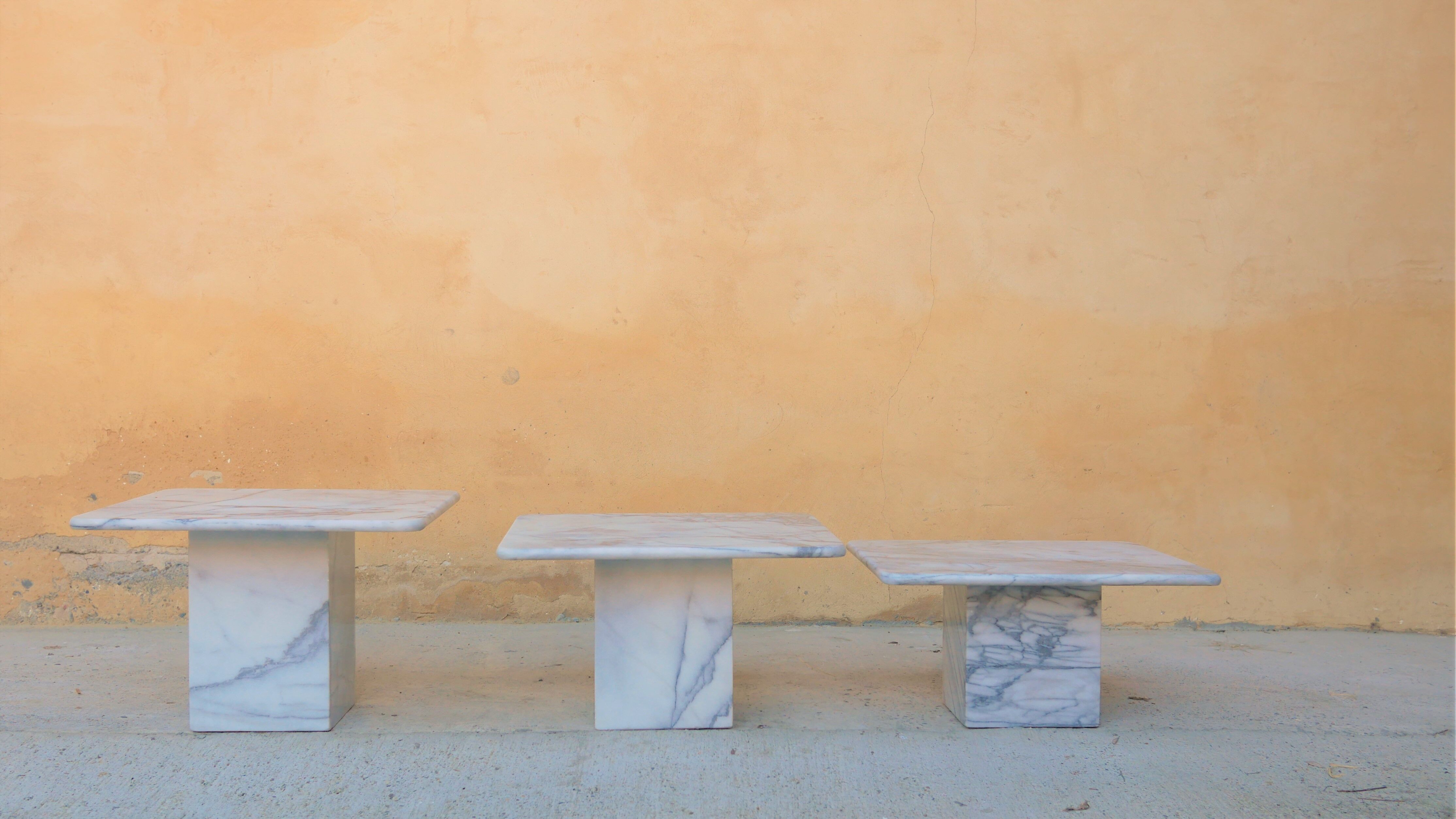 Series of 3 vintage marble coffee tables