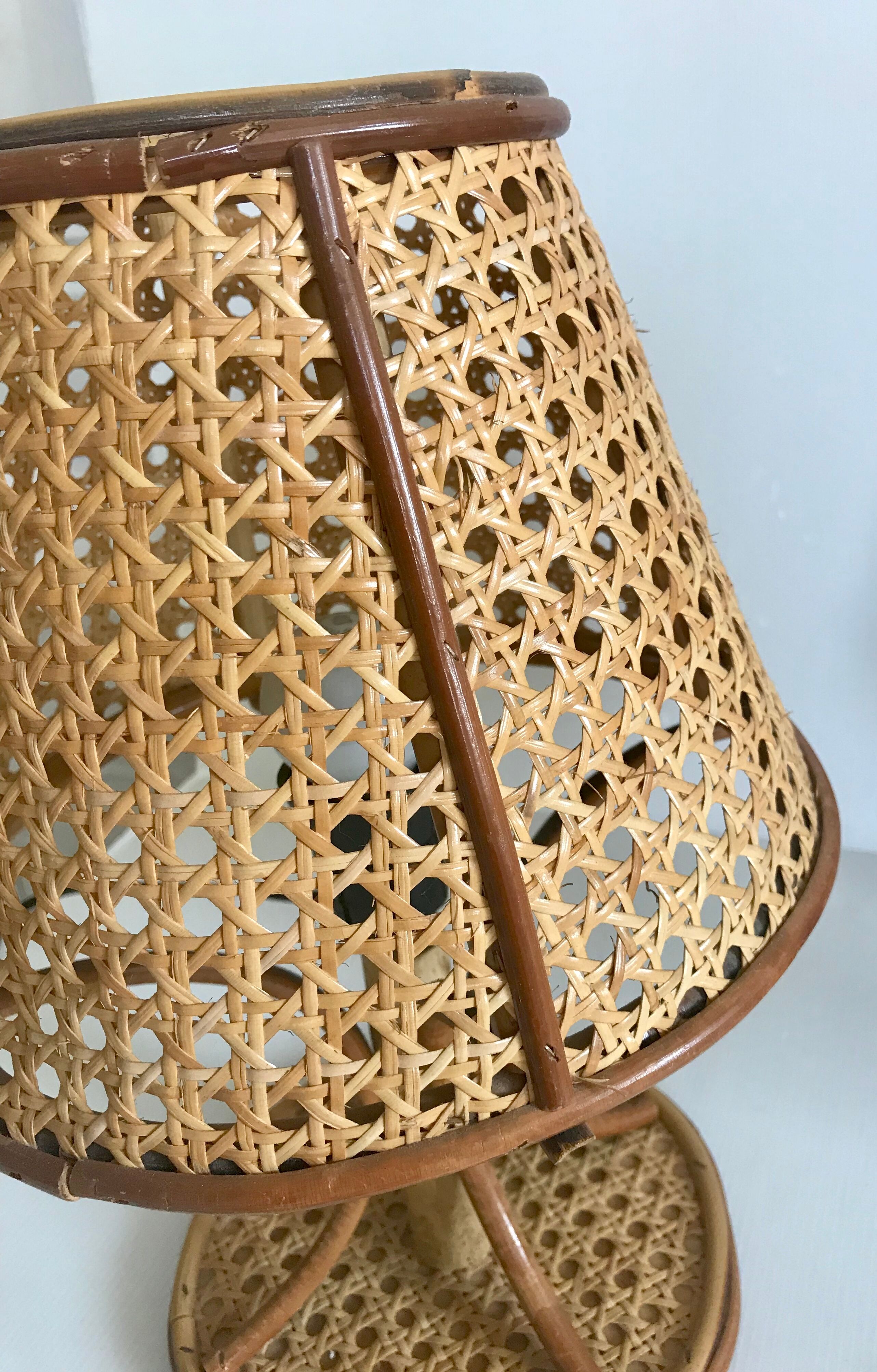 Vintage rattan bedside lamps duo