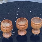 3 wooden egg cups, vintage