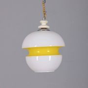 VINTAGE 1970S CHANDELIER IN WHITE AND YELLOW GLASS, ITALIAN DESIGN