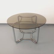 Vintage round dining table in smoked glass and chrome metal