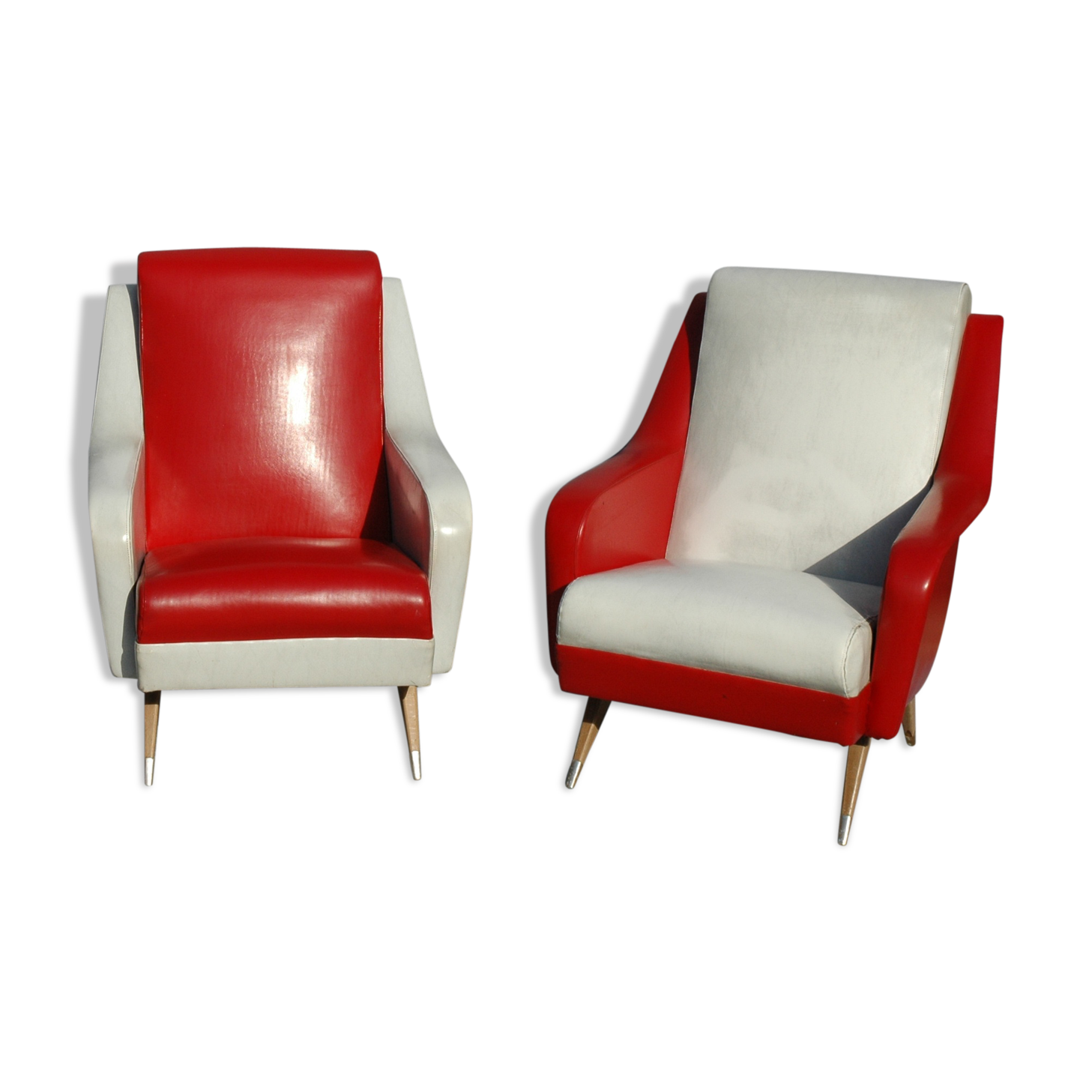 50s chairs in white and red skai, set of 2