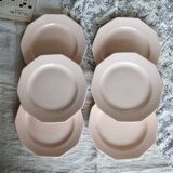 6 assiettes à dessert vintage faïence rose pâle – Forme octogonale