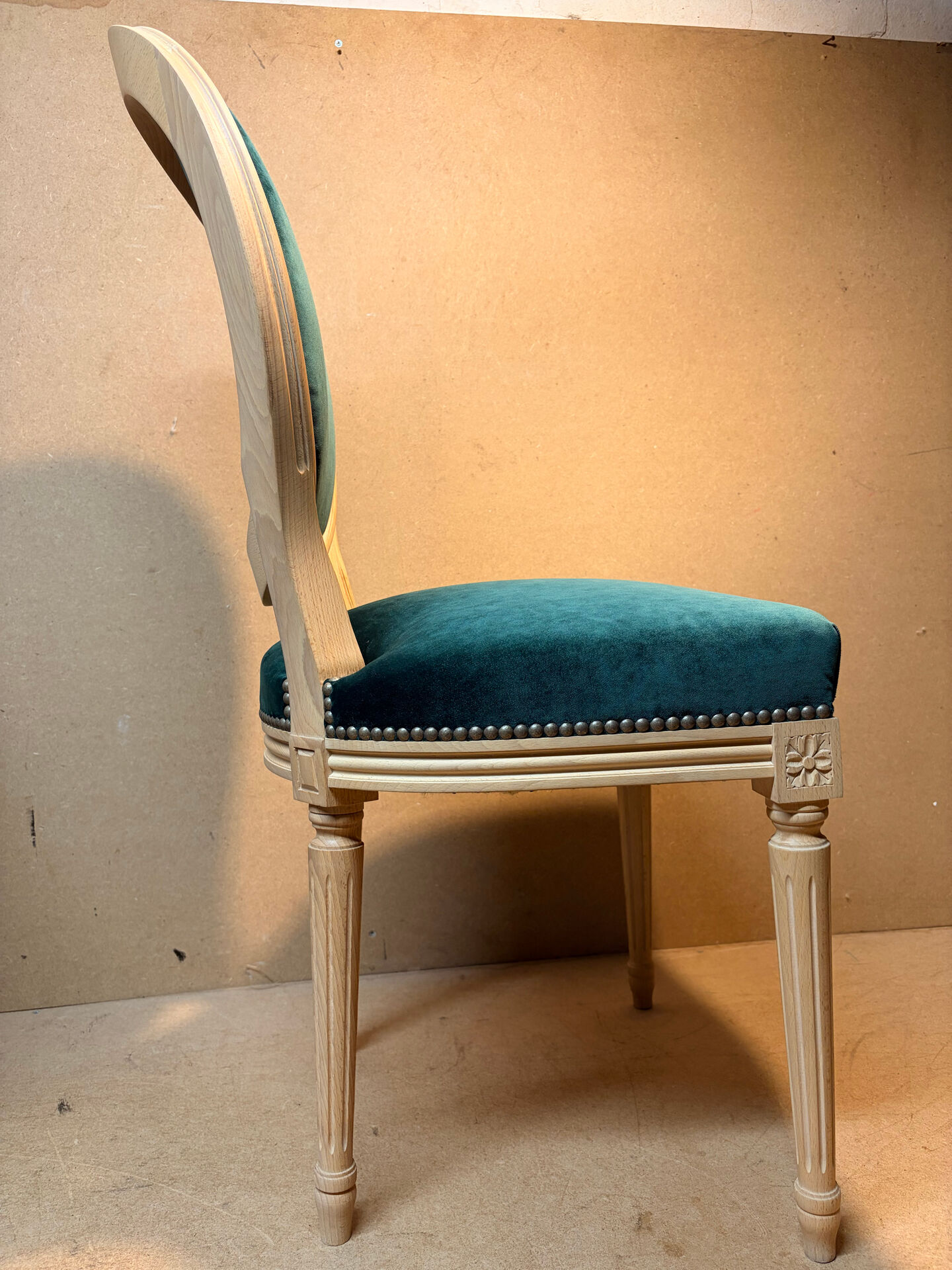 Louis XVI medallion chair, solid beech, unique traditional piece.