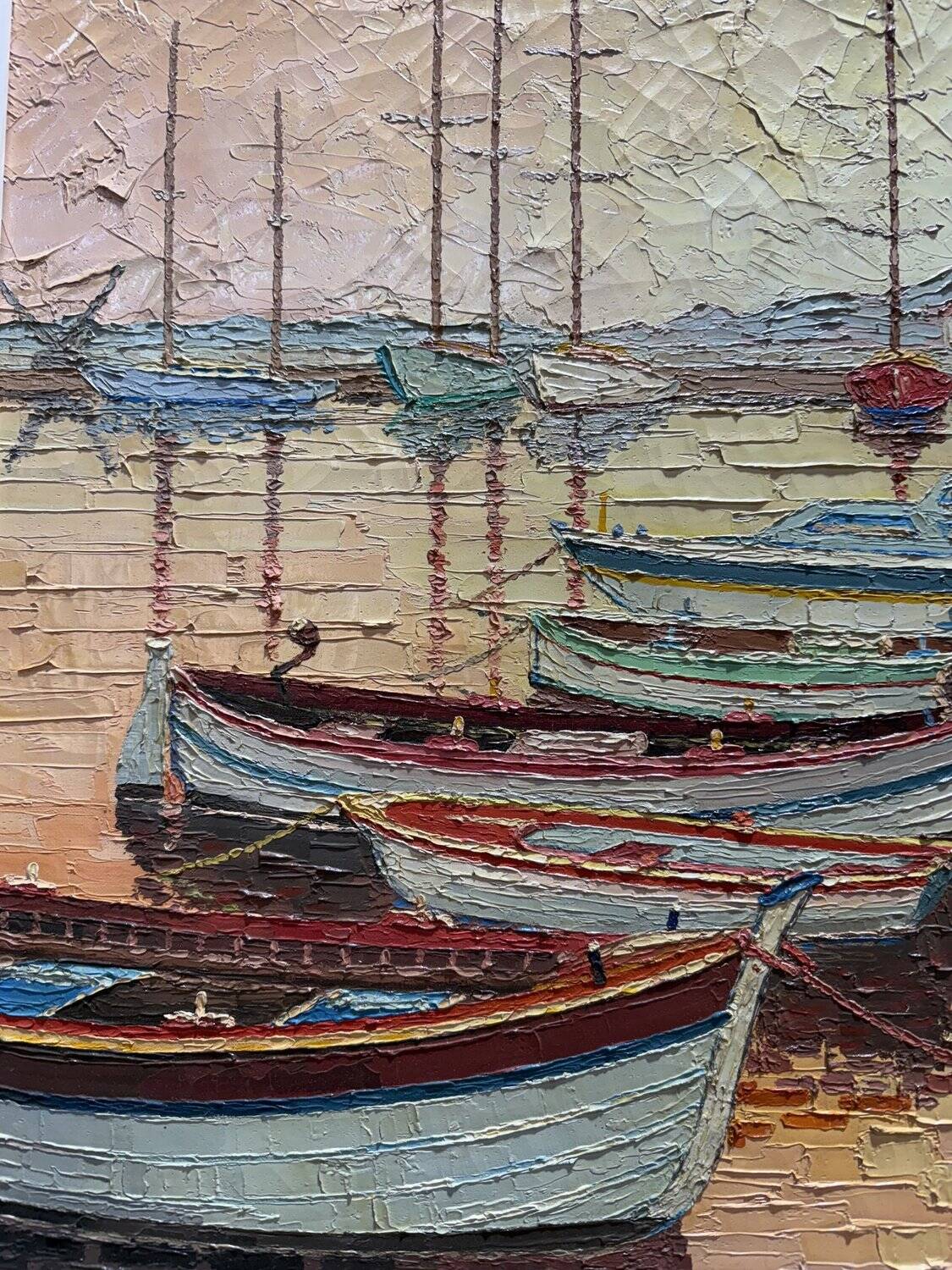 Oil on canvas "Boats at Quay" PASCALIN