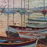 Oil on canvas "Boats at Quay" PASCALIN