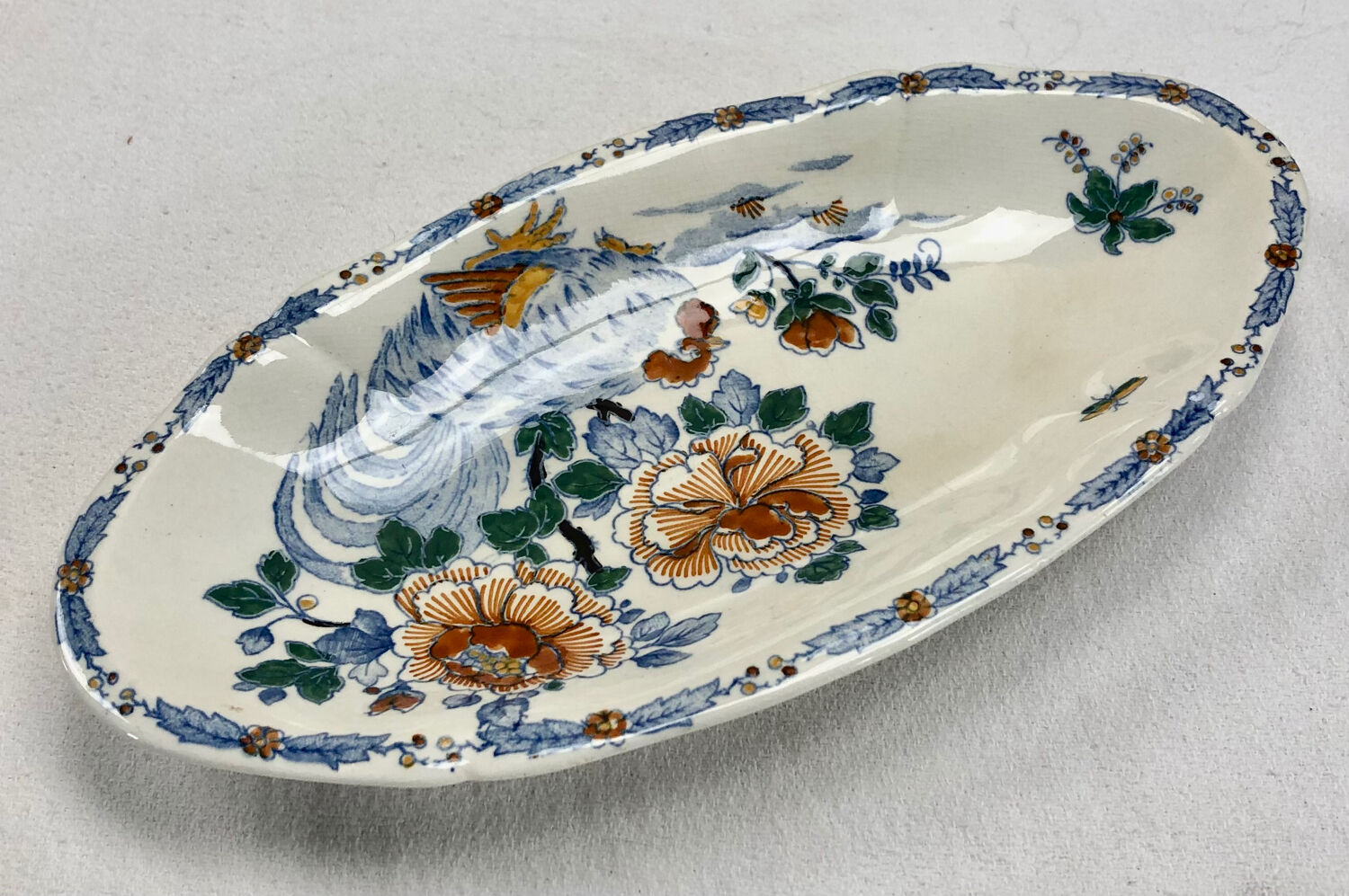 Old Gien rooster peony dish 1938/1960