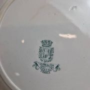 Set of 6 flat plates, Gien Montigny ironstone – old green decoration.