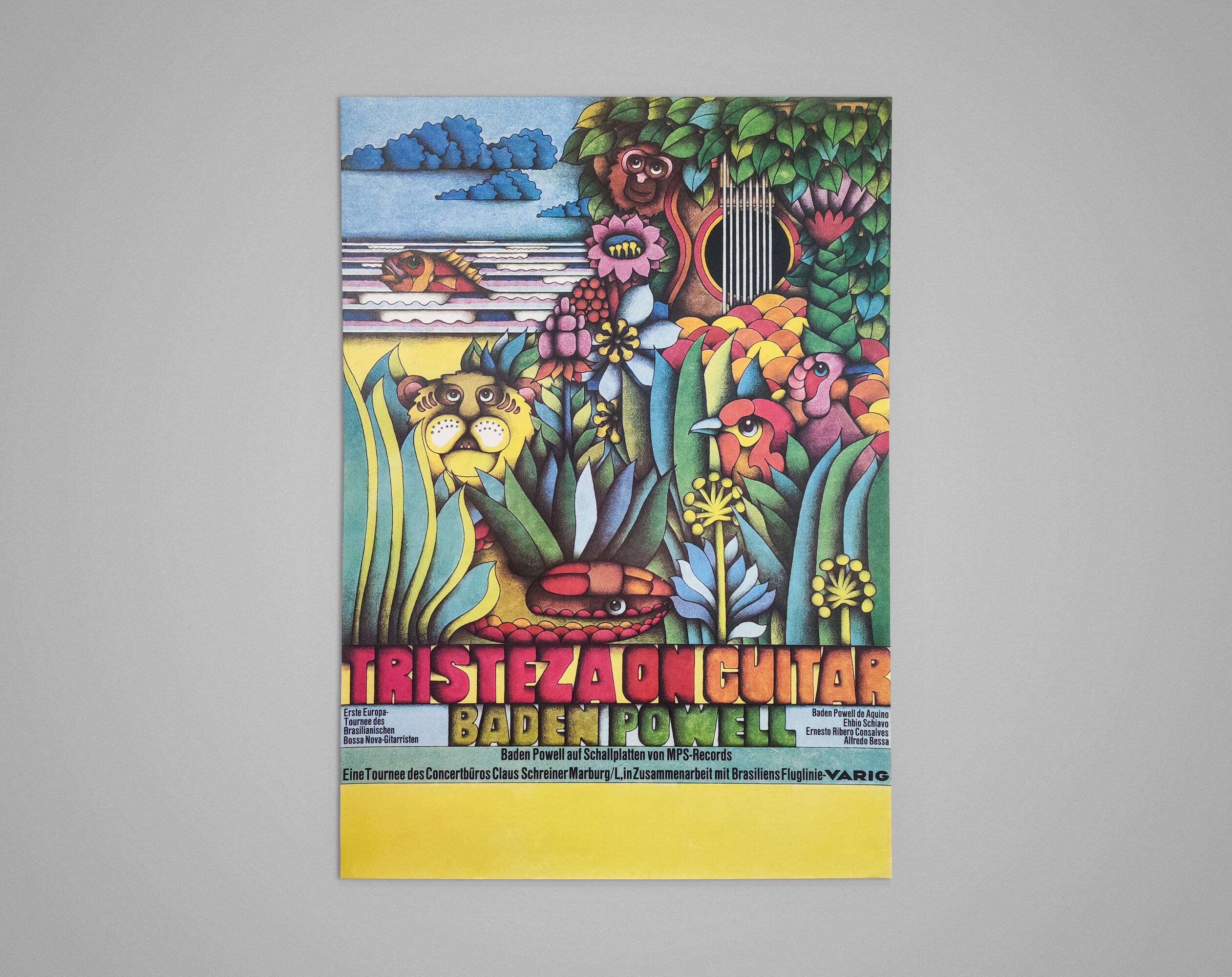 Vintage 1970s Baden Powell Maximalist Bossa Nova Concert Poster
