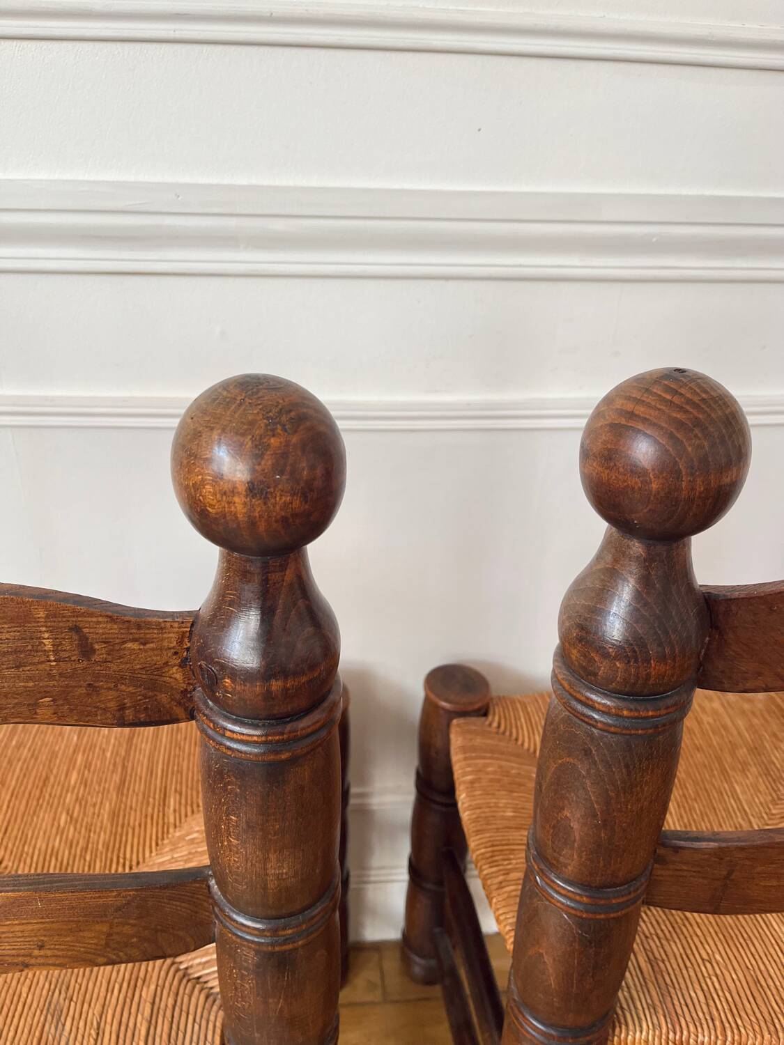 Pair of rustic chairs in the style of Charles Dudouyt.