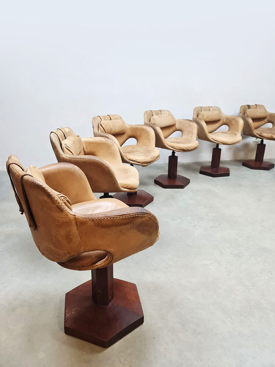 Vintage rare leather swivel chairs