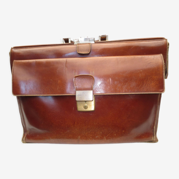 Old doctor's briefcase in tawny leather