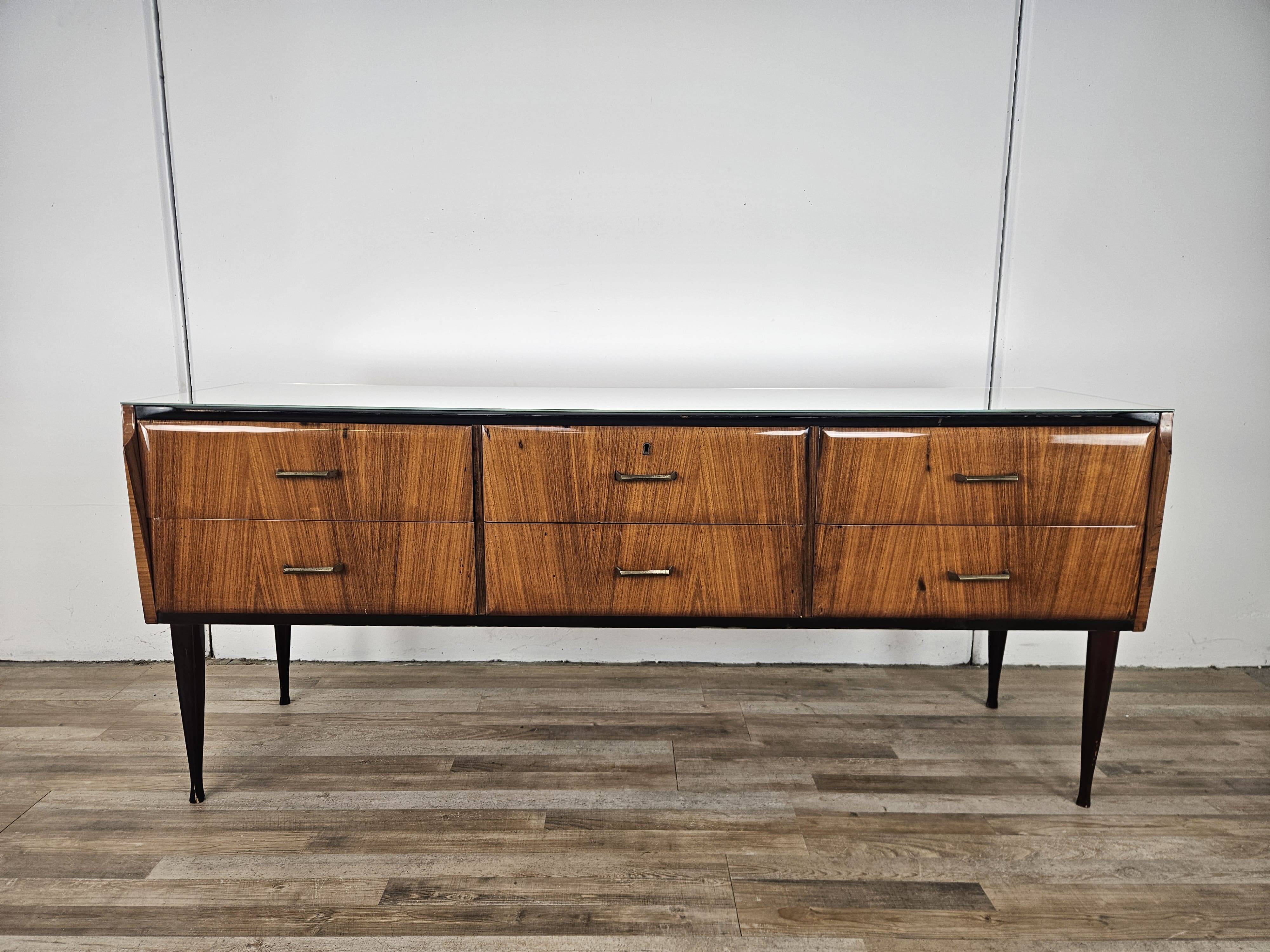 Mahogany burl chest of drawers with mirrored top