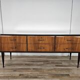 Mahogany burl chest of drawers with mirrored top