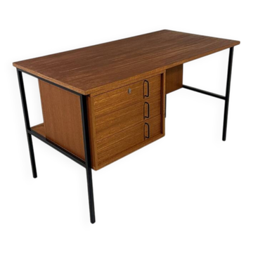 Independent teak and black steel desk by Günter Renkel, 1960s.