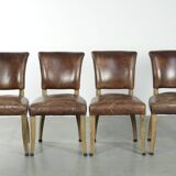 Set of 4 vintage cowhide and wooden dining chairs