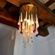Venini waterfall ceiling lamp, murano crystals, two-tone purple and white, Italy, 1960
