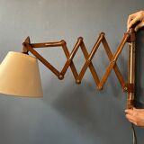 Wall lamp scissors in teak wood lampshade beige