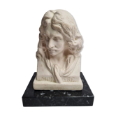 Small bust of Molière in waxed plaster on marble base, 14 cm