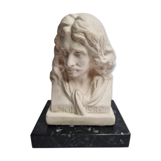 Buste de Molière en plâtre ciré sur socle en marbre 14 cm