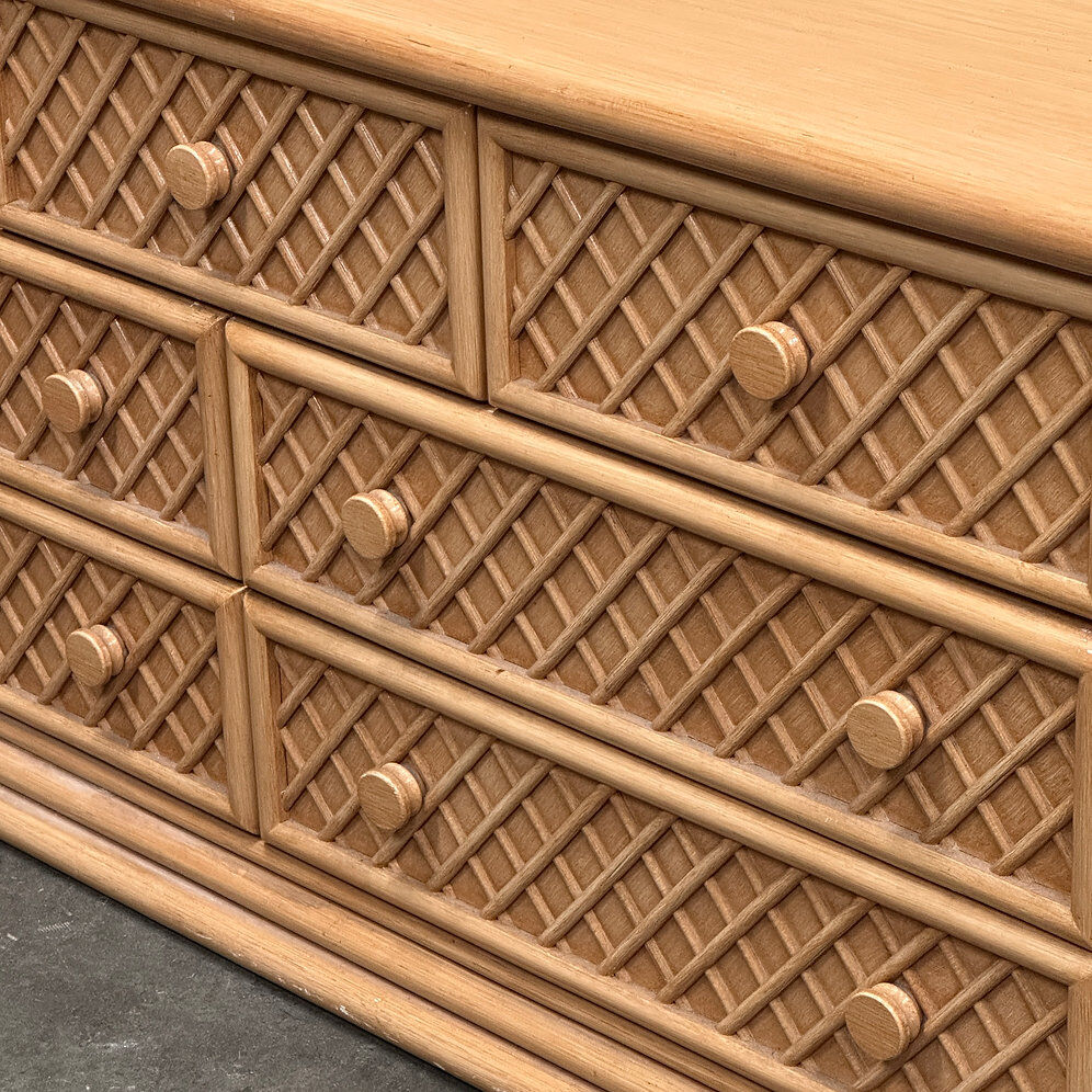 Oak & faux rattan-front dresser - Chest of drawers by Maugrion for Roche Bobois