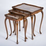 Vintage Nesting Tables with Rattan and Glass Top by Jason Møbler, 1960s, Set of 3