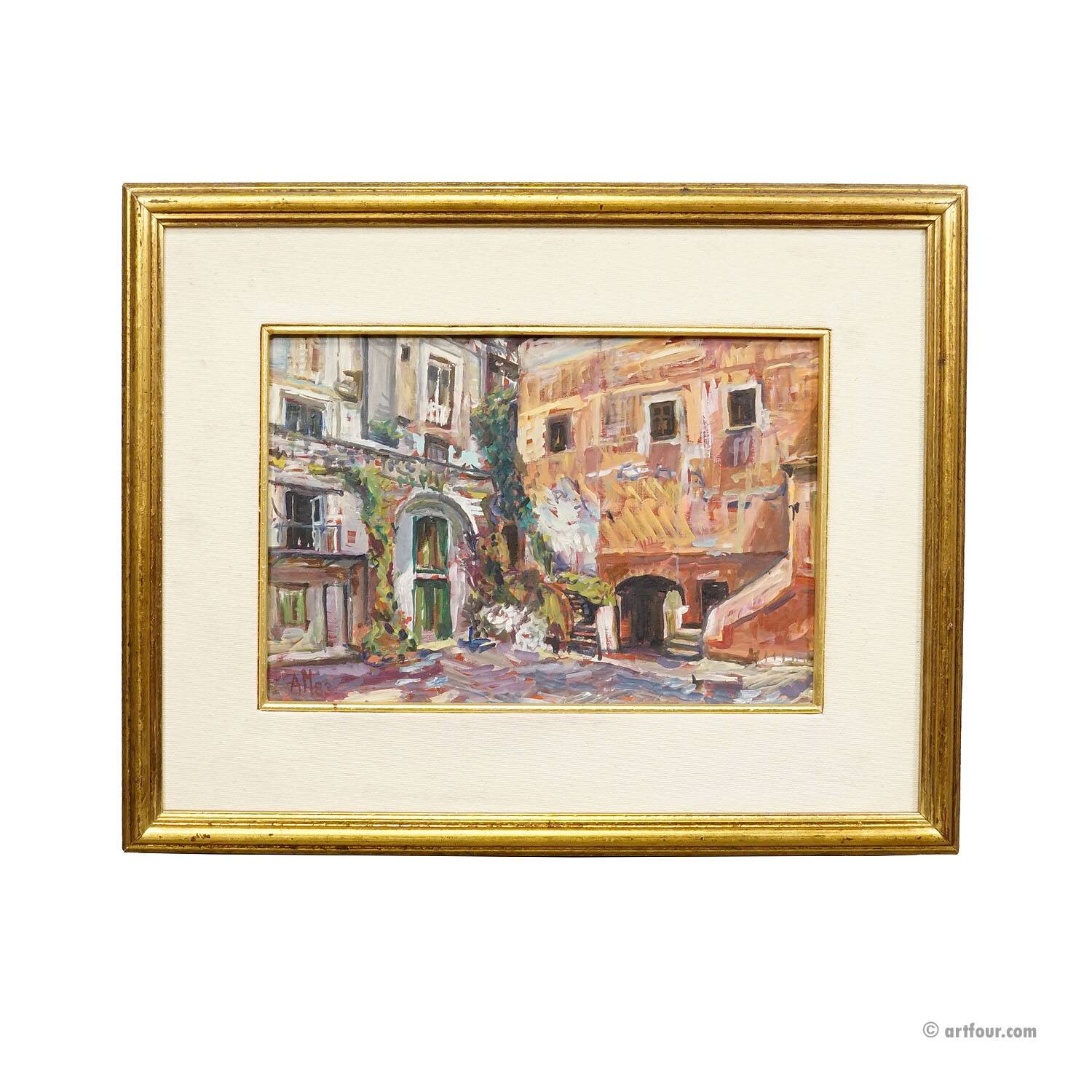 Oil painting by Alexander Michael from the market of S. Felice Circeo, 1983.